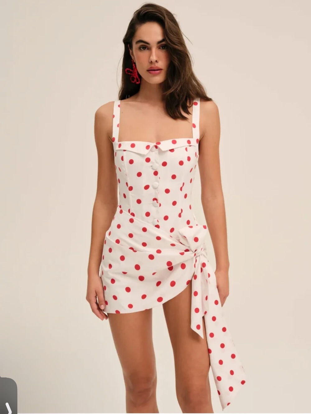 For Love And Lemons White Mini Dress with Red Polka Dots